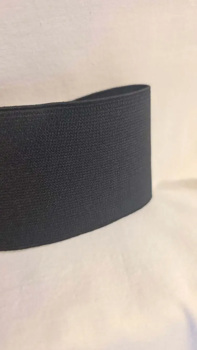 Black Elastic Stretch Belt with Silver Tone Swirl Buckle